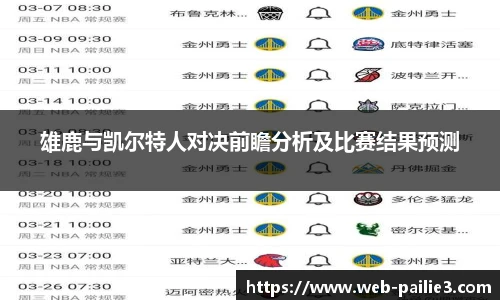 雄鹿与凯尔特人对决前瞻分析及比赛结果预测